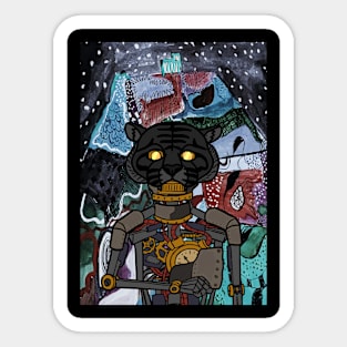 Hunter - Robotic Character with Glass Eyes and Steel Skin in a Mysterious Night Sticker